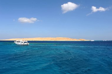 Al-Mahmya Adası, Mısır - 17 Ekim 2013: Al-Mahmya olan Cennet plaj ve Mısır'ın büyük turistik bir Ulusal Park.