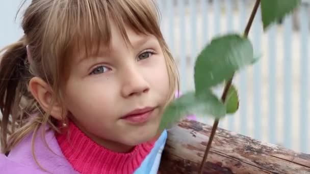 Bellissimo bambino sta guardando la fotocamera e mostrando emozioni — Video Stock