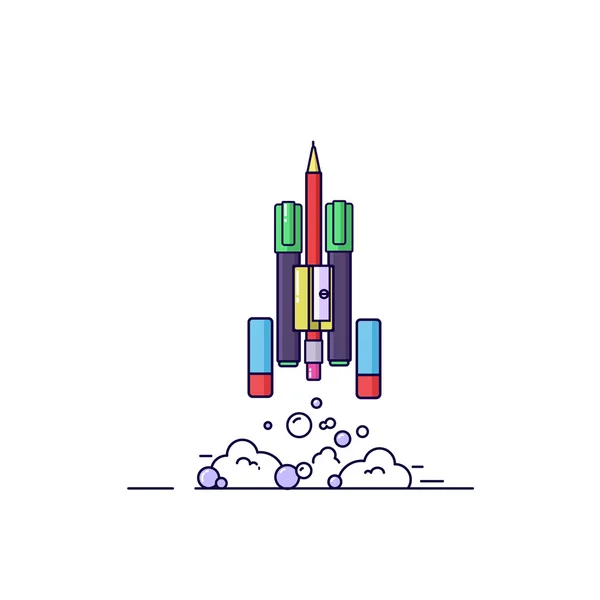 De raket is gemaakt van merkers en pennen. Vector — Stockvector