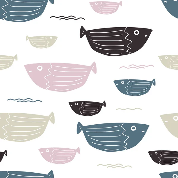 Sömlös havet fiskar enkelt mönster. — Stock vektor