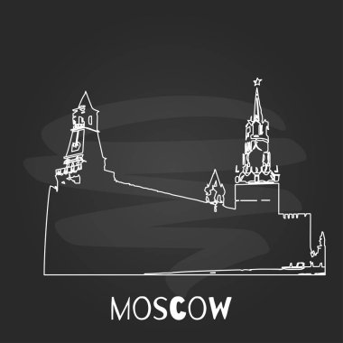 Kremlin vektör kroki üzerinde kara tahta arka plan, Moskova, Rusya Federasyonu.