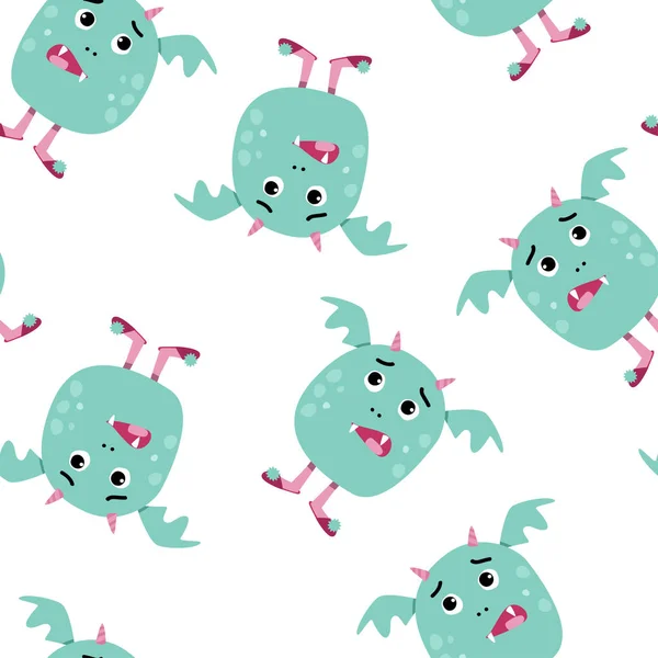 Monsters background with cute characters. Vector seamless pattern. — Stock Vector