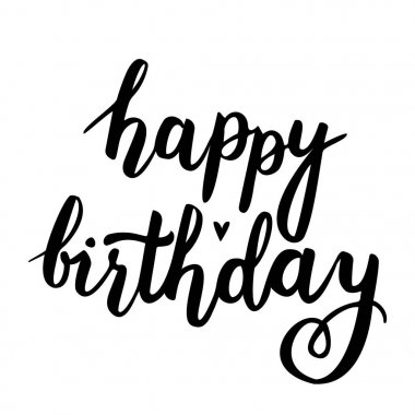 Mutlu doğum günü vektör kartı. El yazısı illüstrasyon kalp ile.