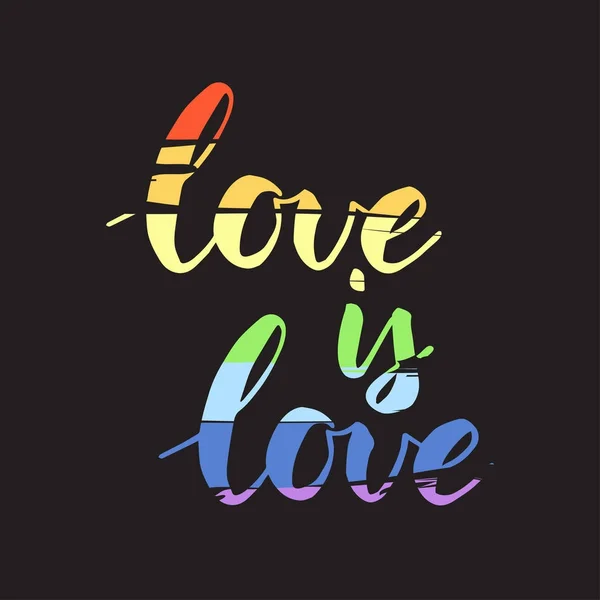 爱是爱 是快乐的骄傲 黑色背景上的彩虹文字 — 图库矢量图片
