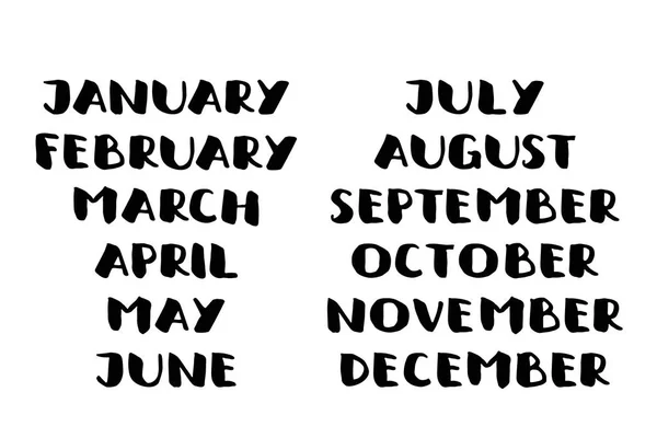 Χειρόγραφες ονομασίες των μηνών. Πρότυπο ημερολογίου. — Διανυσματικό Αρχείο