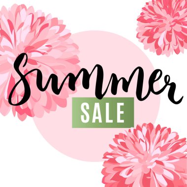Yaz satış çiçek poster. El yazısı ifade ile vektör çizim.