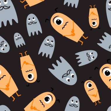 Cadılar Bayramı karanlık seamless modeli. Sevimli Canavarlar arka plan.