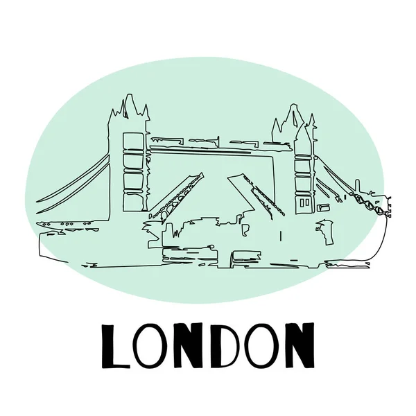 Tower Bridge, London, England, Uk. Hand dras Illustration. — Stock vektor