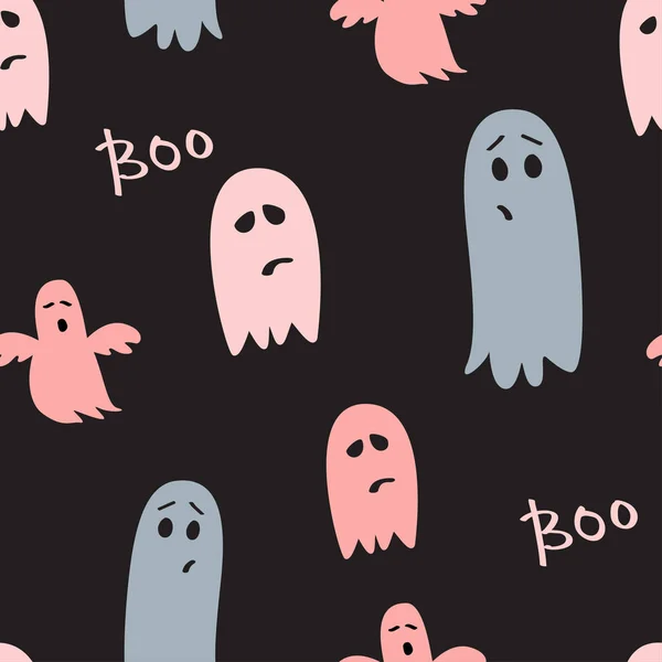 Halloween dark seamless pattern. Cute ghosts background. — Stock Vector