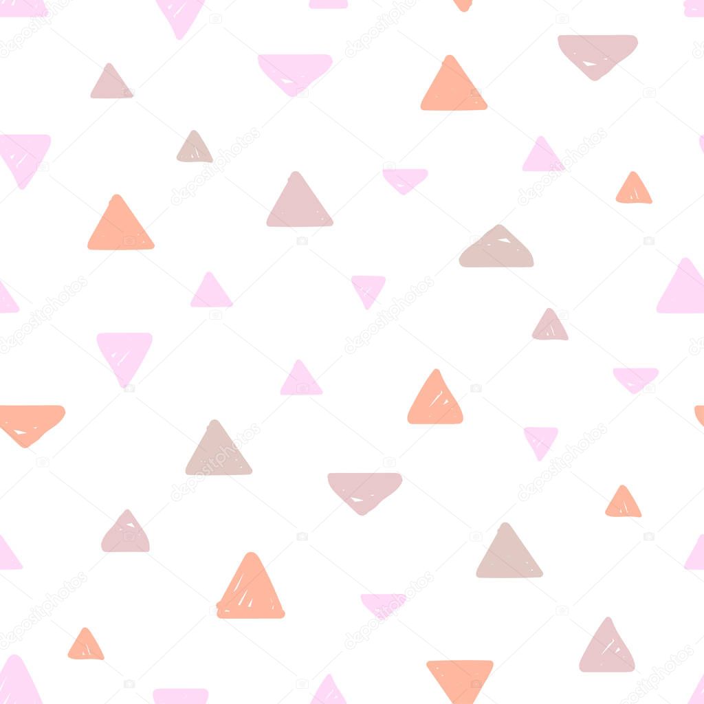 Hand drawn pastel seamless pattern for kids design. Pink triangles.