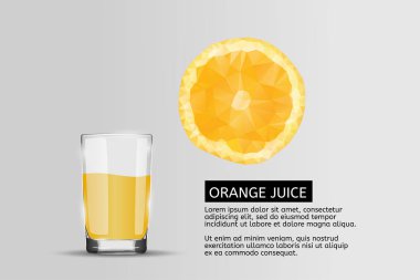 Glass of fresh orange tangerine and polygonal orange isolated on grey background clipart