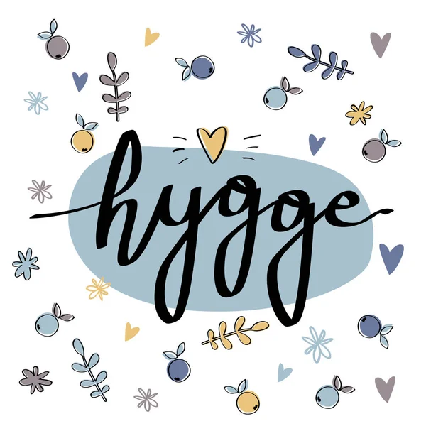 Tarjeta de felicitación Hygge. Plantilla de tarjeta caligráfica palabra danesa hygge . — Archivo Imágenes Vectoriales