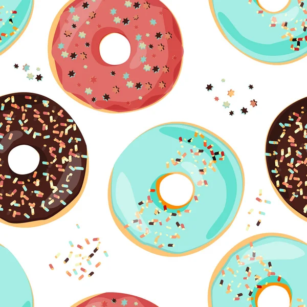원활한 다채로운 도넛 패턴입니다. 달콤한 만화 배경. — 스톡 벡터