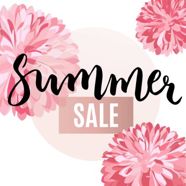 Yaz satış çiçek poster. El yazısı ifade ile vektör çizim.