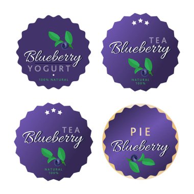 Vektör ürün etiketleri ayarla. Gıda ambalajları için Blueberry şablon.