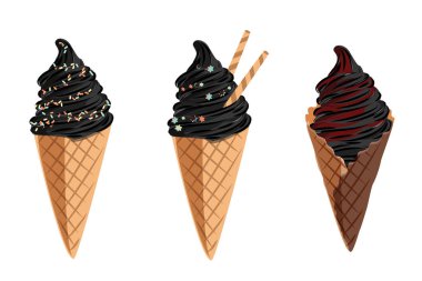 Siyah vektör dondurma set. Gösterim amacıyla kafe ve Restoran Menü.