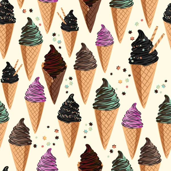 진짜 아이스크림 솔질없는 패턴이죠. 달콤 한 배경. — 스톡 벡터