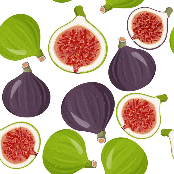 Seamless pattern with fresh figs whole and half. Food background. — Stock Vector