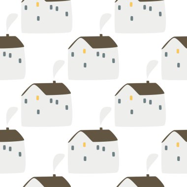 Doodle İskandinav tarzı ev geçmişi. Basit vektör pürüzsüz desen.