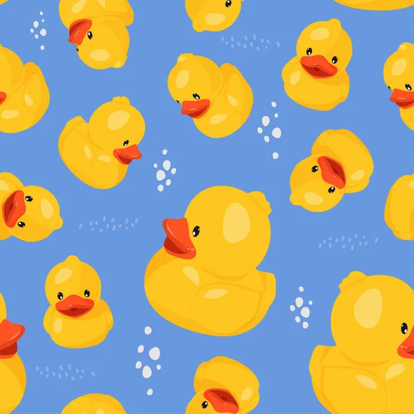 Canard en caoutchouc jaune motif sans couture. Fun enfants arrière-plan . — Image vectorielle