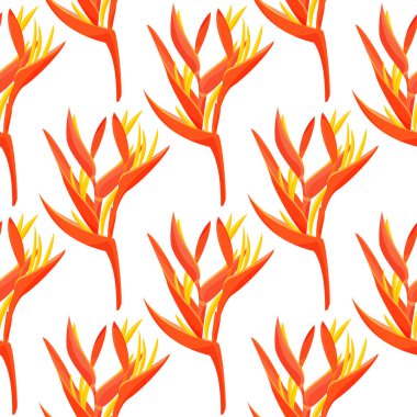 Tropik turuncu bitkisiz desen. Heliconia çiçek vektör arkaplanı.