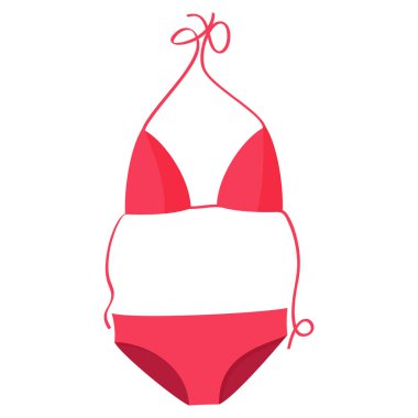 Plaj kadınları mayo giyiyor. Pembe bikinili mayolu vektör çizimi.