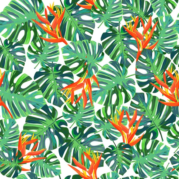 Літній Яскравий Фон Безшовний Візерунок Екзотичними Рослинами — стоковий вектор
