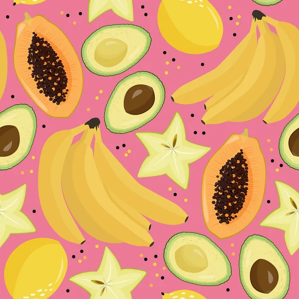 Bright seamless pattern. Fresh fruits summer background.