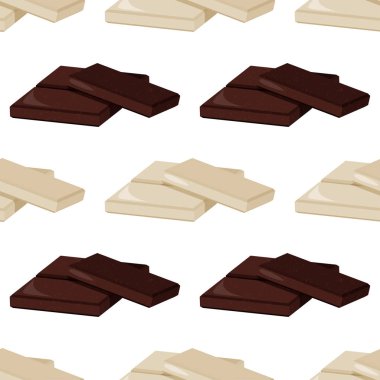 Kusursuz desen. Vektör tatlı arka plan. Koyu ve beyaz sütlü çikolata parçaları.