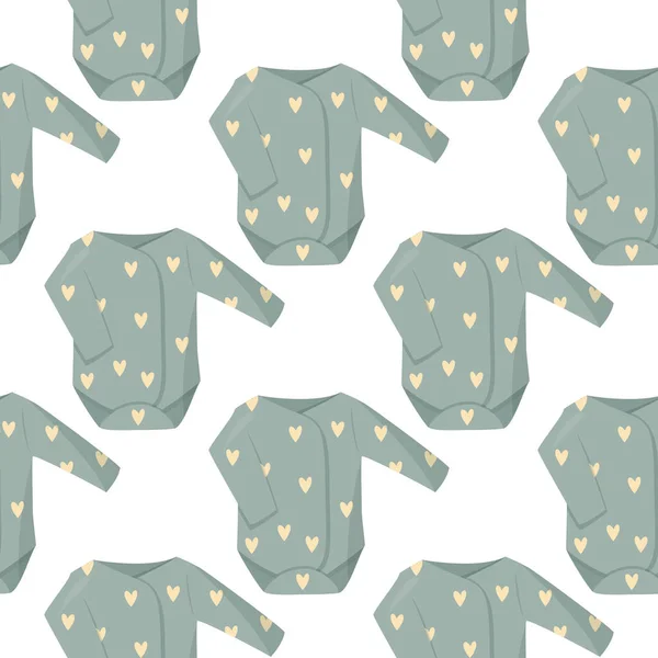 Vector seamless pattern. Cute green baby clothes background.
