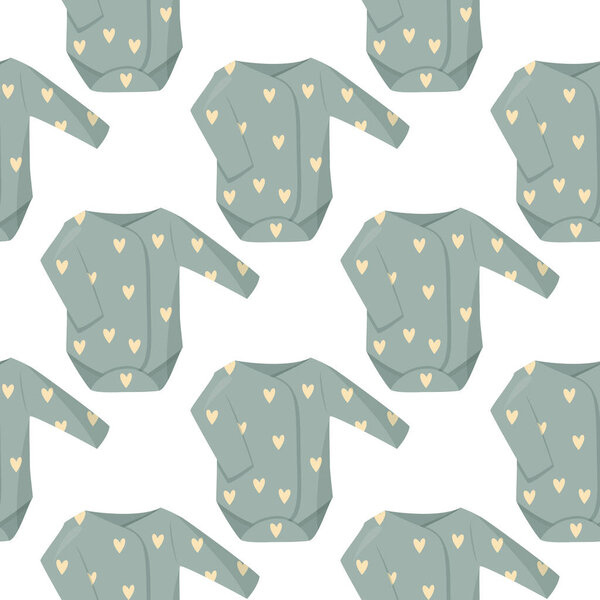 Vector seamless pattern. Cute green baby clothes background.