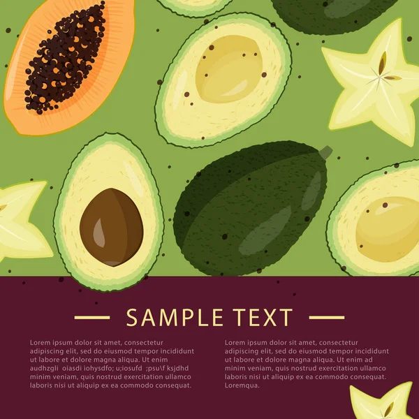 Bright recipe of fruit meal. Design template with slices of fruits.