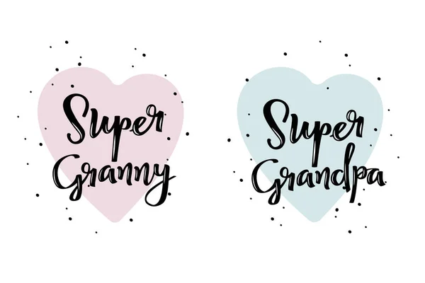 Super granny and Super grandpa. Superhero cute handwritten poster. — Wektor stockowy