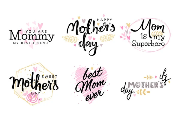 Mothers day hand lettering collection. Set of calligraphic phrases. — Stock Vector