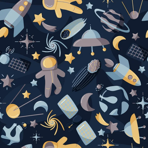 Cute space seamless pattern. Colorful kids background.