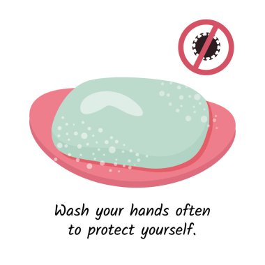 Sabun vektör illüstrasyonuyla el yıkama. Basit bir ev dezenfeksiyonu. Kişisel hijyen..