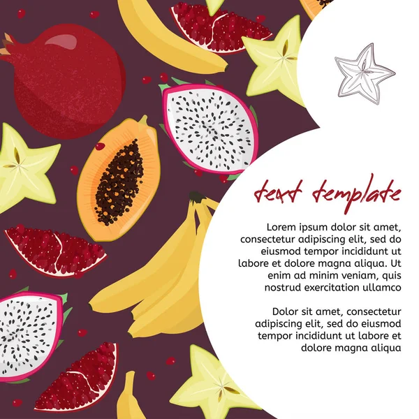 Fresh fruits vector template. Bright food card. Tropical label. — Stock Vector