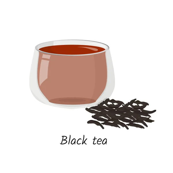 Vector Drink Illustration Hot Black Tea Glass Cup Handful Tea — Stock Vector