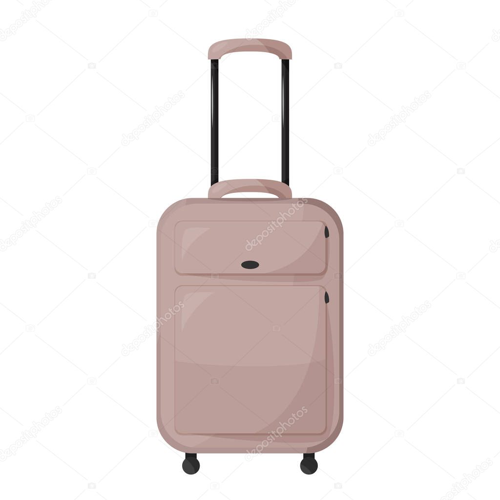 Large travelling bag on wheels and handle. Isolated on white background. Beige suitcase vector illustration.