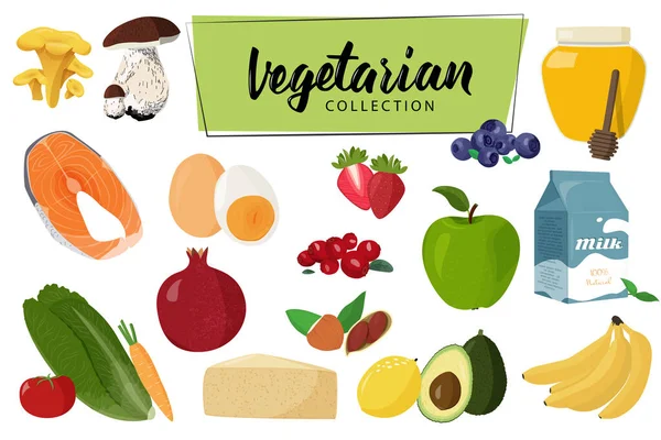 Sbírka Vektorových Ilustrací Sada Vegetariánského Jídla — Stockový vektor