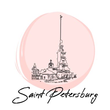 Peter ve Paul Katedrali 'nin çizimi. Saint Petersburg el çizimi poster.