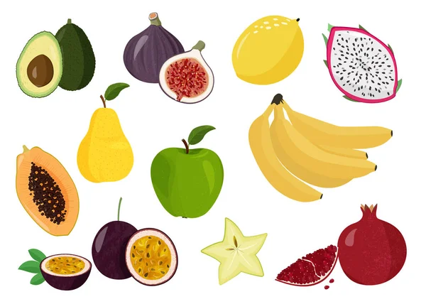 기쁨의 과일들 무화과 아보카도 파파야 바나나 — 스톡 벡터