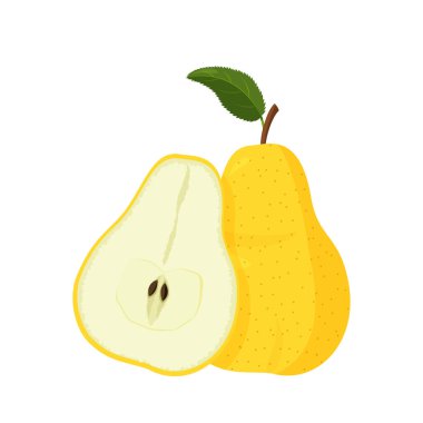 Beyaz arka planda yalıtılmış armut meyvesi. Yeşil yapraklı taze sarı armut..