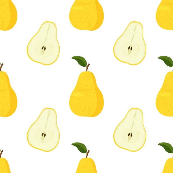 Lumineux Fond Été Poire Jaune Fraîche Motif Sans Couture — Image vectorielle