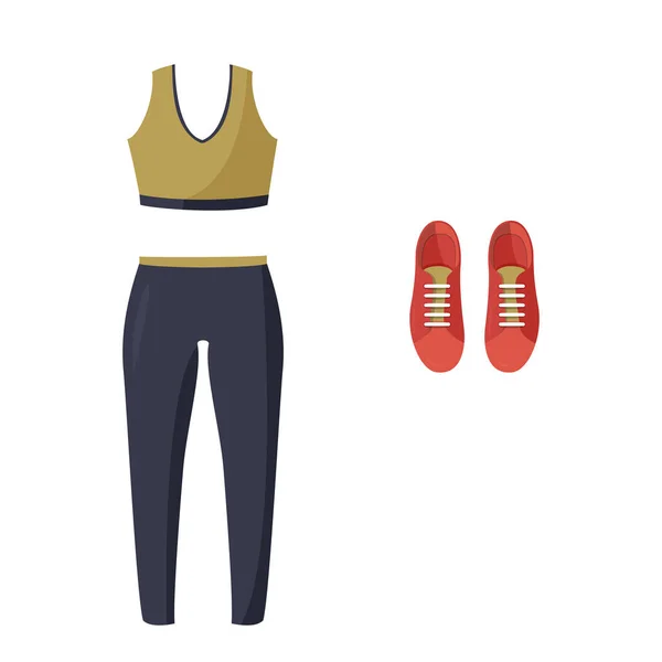 Simple vector illustration isolated on white background. Women tight-fitting sport suit and sneakers.