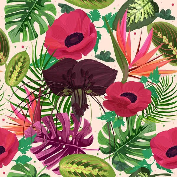 Planta Exótica Patrón Sin Costura Fondo Floral Tropical Colorido — Archivo Imágenes Vectoriales