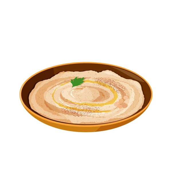 Реалистичная Векторная Иллюстрация Национальное Блюдо Еврейской Кухни Хумус Керамической Миске — стоковый вектор