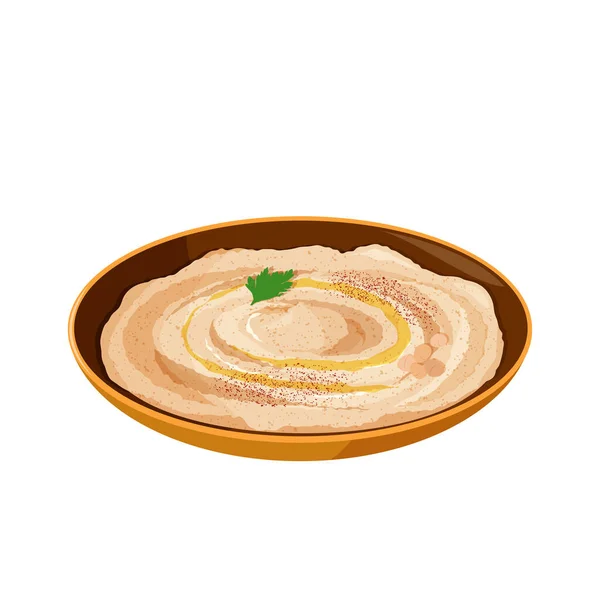 Ilustración Vectorial Realista Plato Nacional Cocina Judía Hummus Tazón Cerámica — Archivo Imágenes Vectoriales