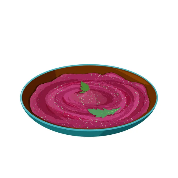 现实的矢量说明 陶瓷碗中的甜菜和素食 — 图库矢量图片