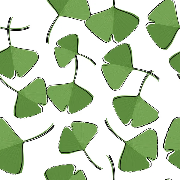 Přirozeně Prosté Pozadí Bezešvý Vzor Zelenými Listy Ginkgo — Stockový vektor